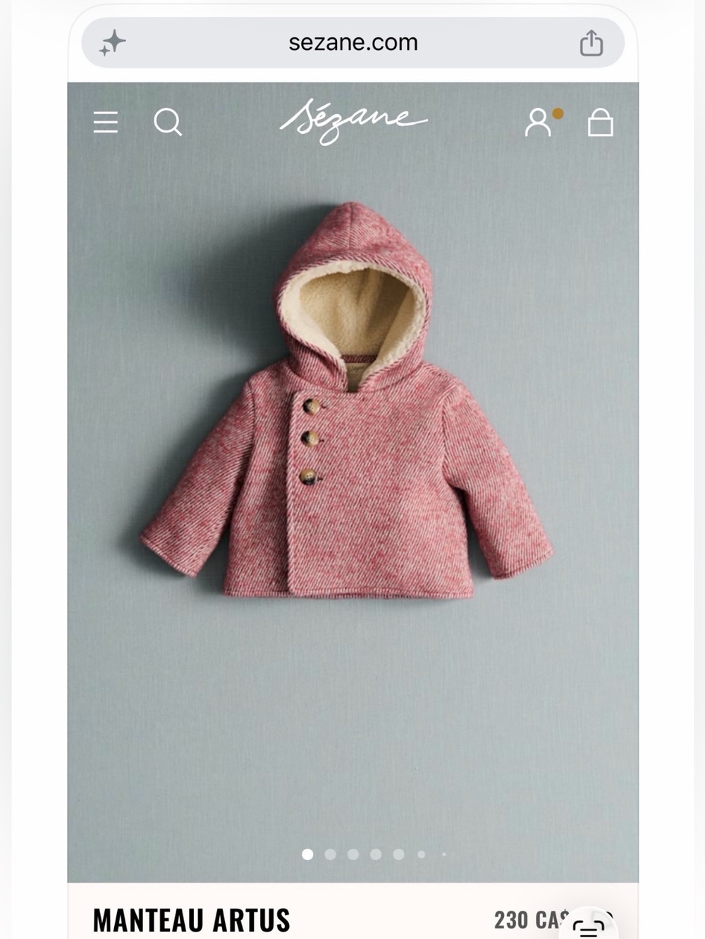 Sezane Red and Cream Hooded Double-Breasted Coat